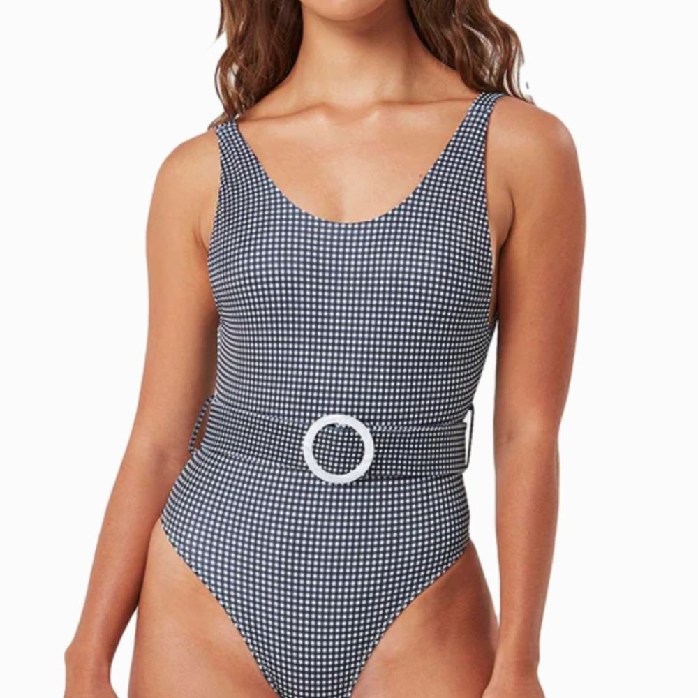 Gingham swimsuit with a belt XS NEW